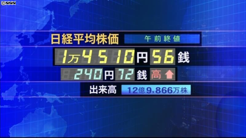 日経平均１万４５１０円５６銭　午前終値