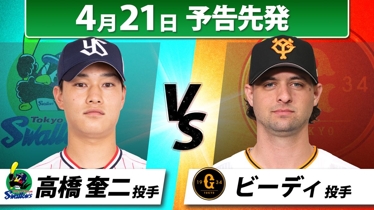 【予告先発】ヤクルトは高橋奎二　巨人はビーディが初勝利をかけ4度目の先発