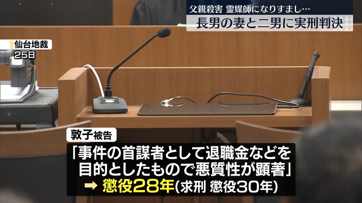 宮城・柴田町男性殺害　長男の妻と二男に実刑判決