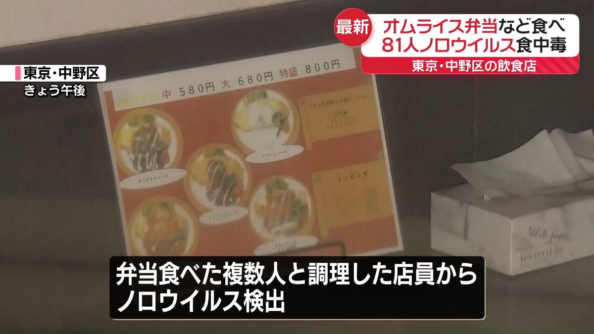 オムライス弁当など食べ…81人がノロウイルス感染　東京・中野の飲食店