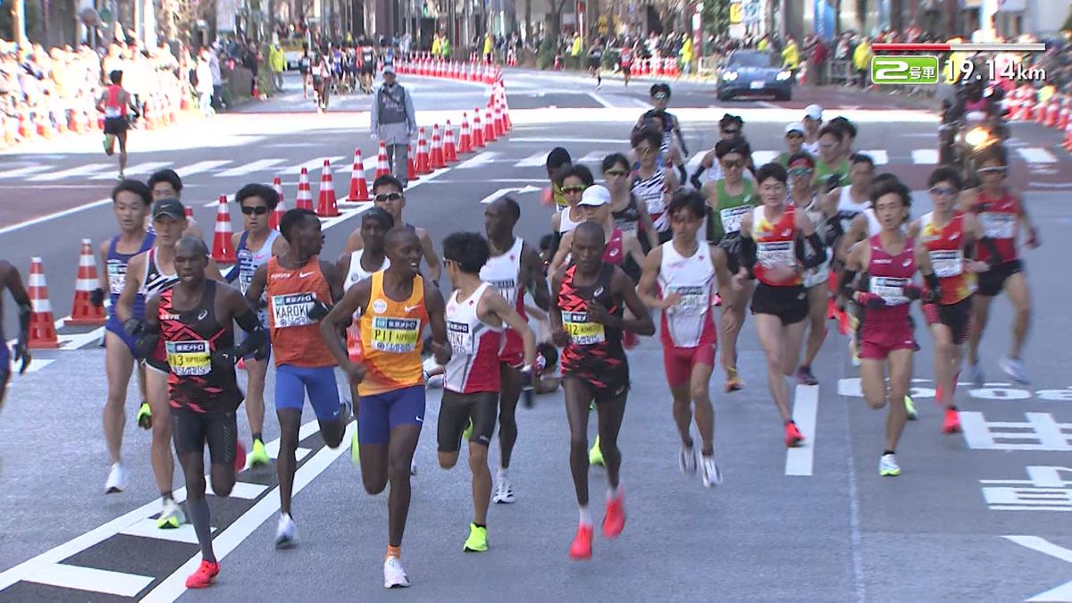 日本選手の先頭集団では20キロ手前で転倒のアクシデント(c)東京マラソン財団
