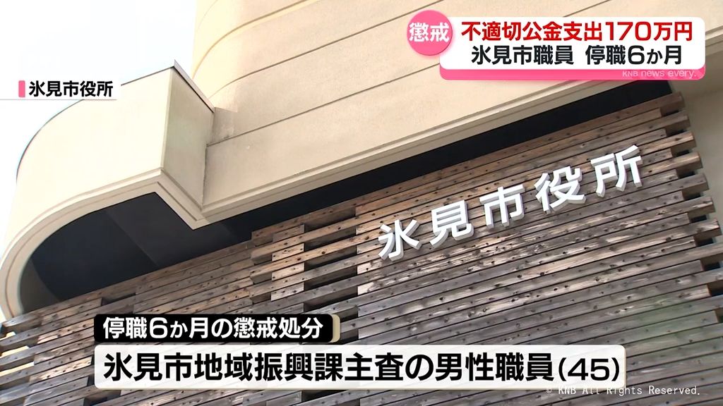 氷見市職員　不適切な公金支出１７０万円　停職６か月の処分