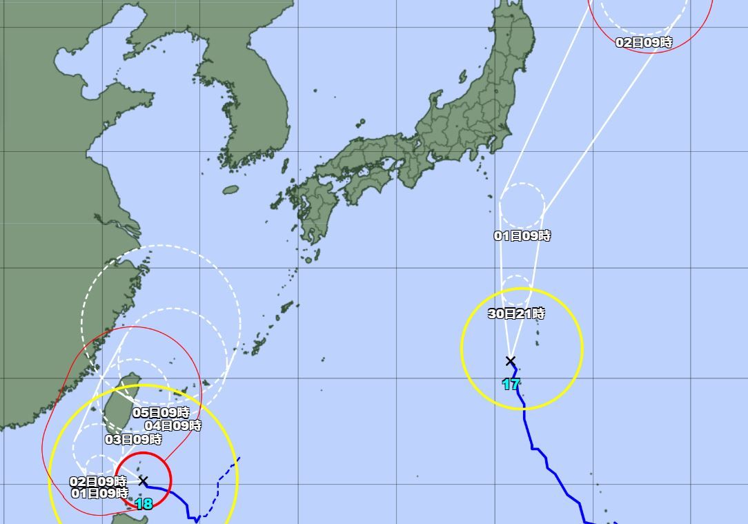 【台風】ダブル台風接近へ　17号は10月1日にかけて東日本に影響のおそれ　18号は10月3日に沖縄に接近か　県内は10月2日に雨の予想も　《新潟》　