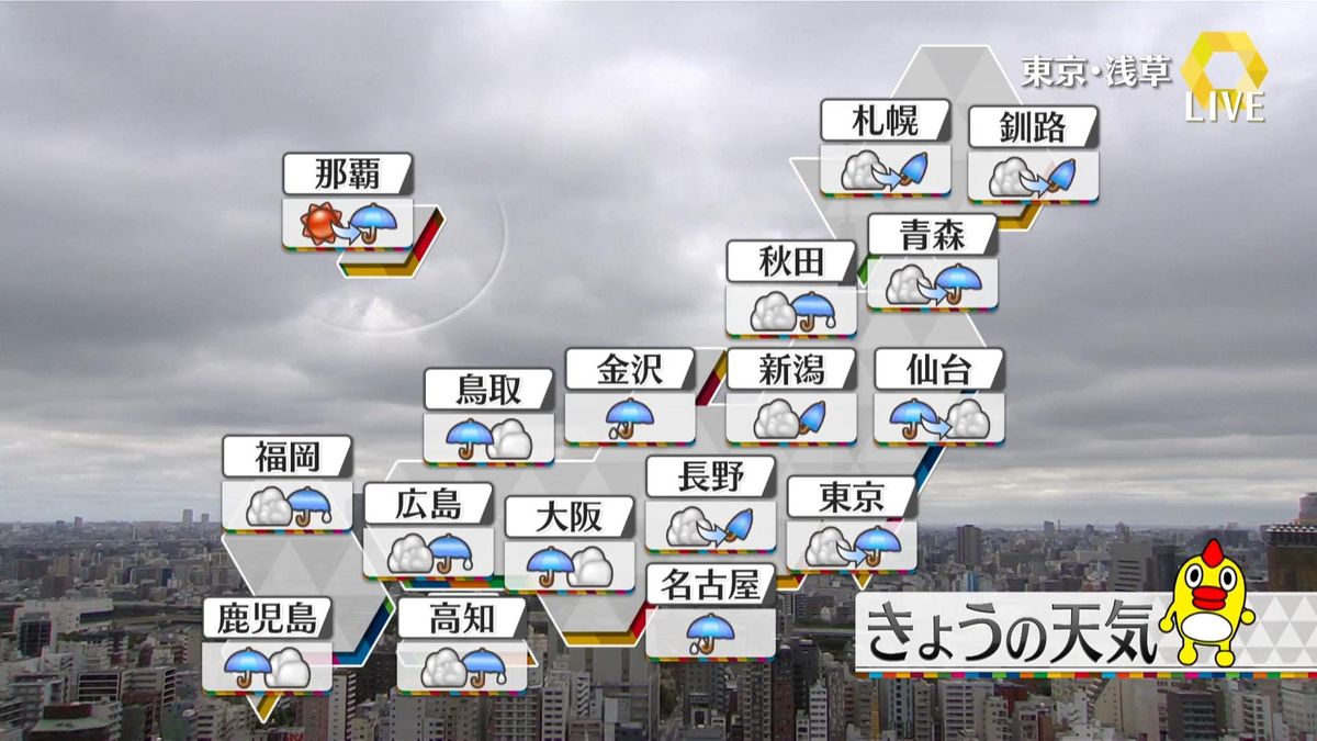 【天気】全国的に雨　沖縄や四国、近畿、東海では激しく降る所も