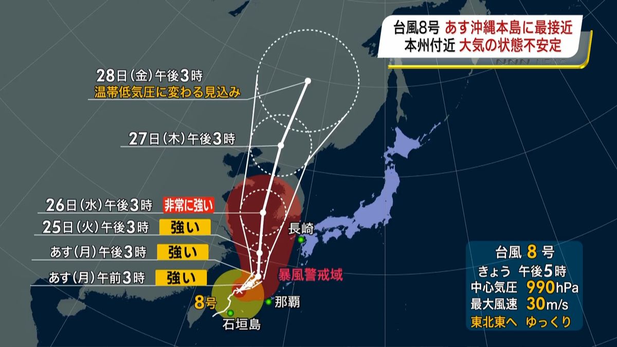 沖縄に台風８号接近　本州付近は大気不安定