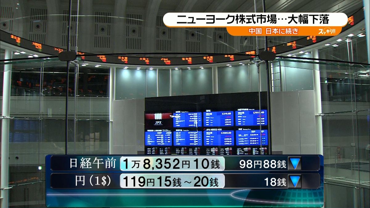 東京市場一時１００円超下落　中国株が影響