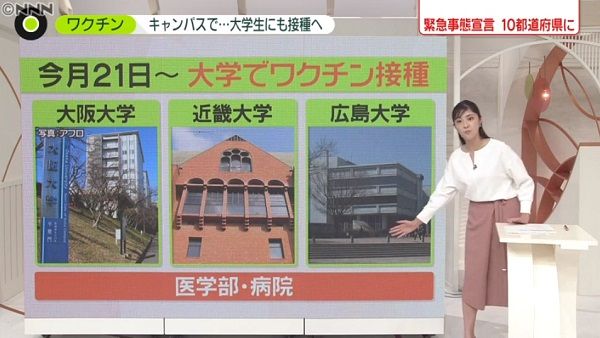 「学生」接種　医学部・病院のある大学から