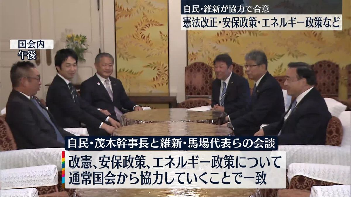 自民・維新　憲法改正、安保政策など協力で合意