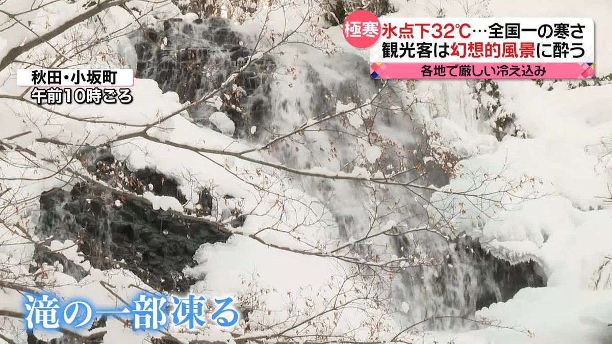 北海道で「氷点下32.6℃」全国一の寒さ　秋田では滝の一部が凍り…観光客が幻想的な風景に酔う