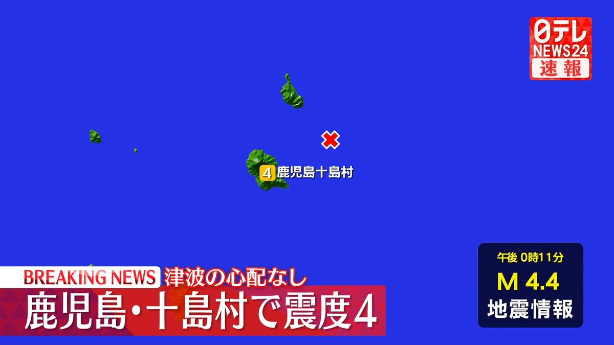 鹿児島・十島村で震度4の地震　津波の心配なし