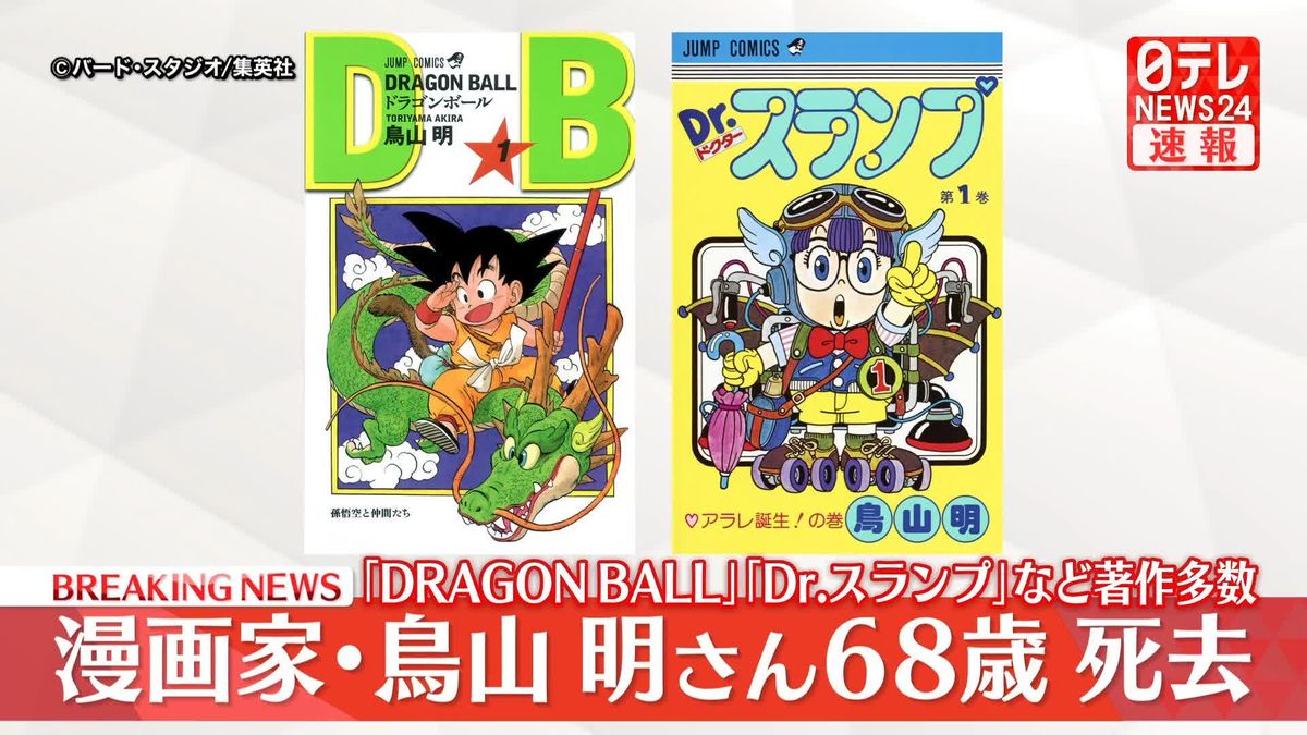 漫画家・鳥山明さん死去　68歳　「DRAGON BALL」や「Dr.スランプ」など