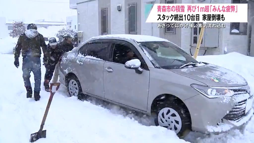 あさってにかけ強い寒気流れ込む　青森市の積雪　再び１ｍ超「みんな疲弊」 スタック続出１０台目　家屋倒壊も  