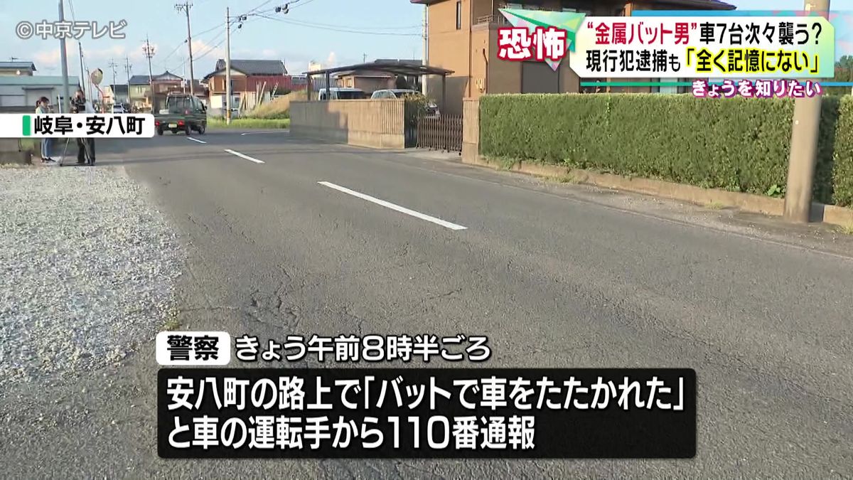  “金属バット男”走行中の車　計7台を次々襲った疑い　男(42)を現行犯逮捕も「全く記憶にない」　岐阜・安八町