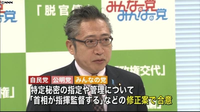 秘密保護法案　みんなの党が修正案に合意