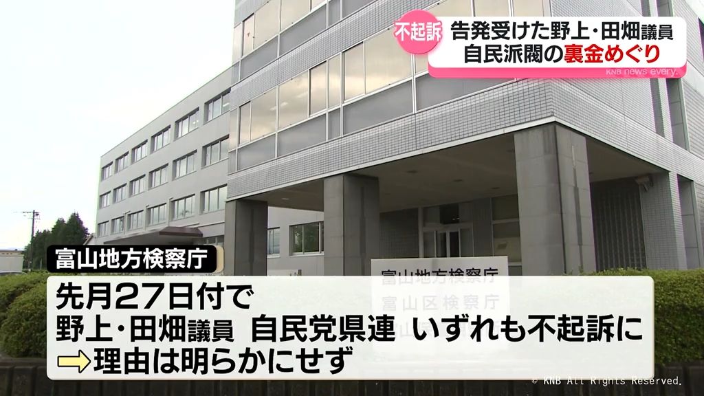 自民派閥の裏金めぐり　告発受けた野上・田畑議員　いずれも不起訴