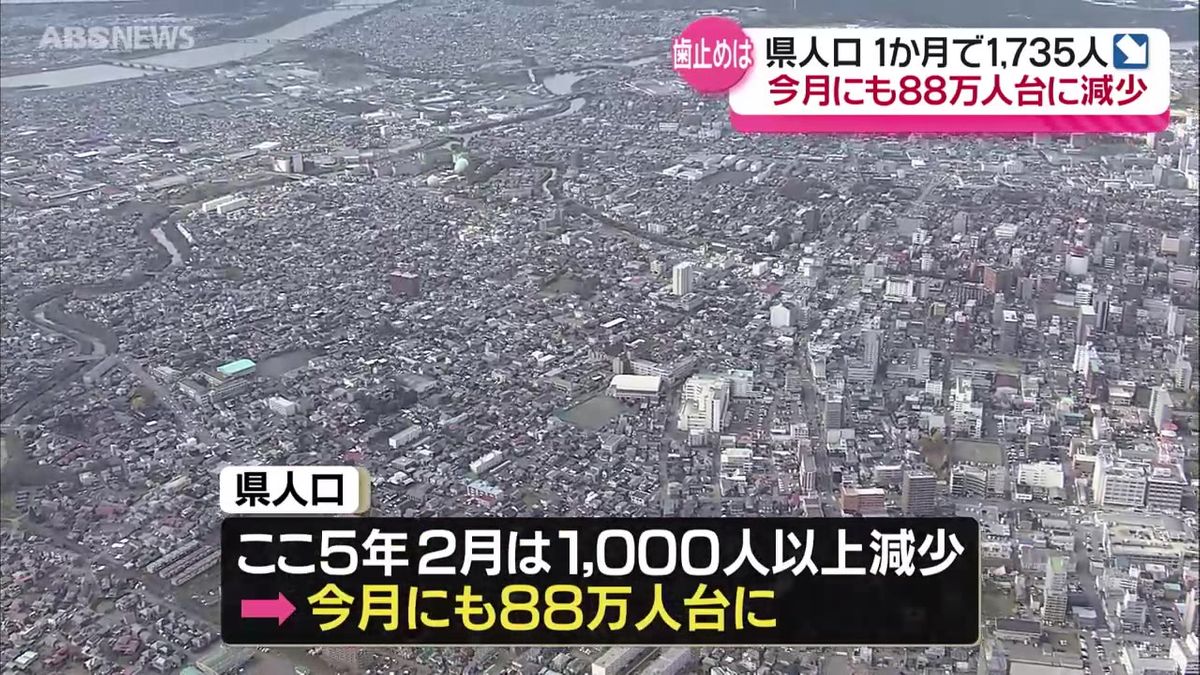 2月1日時点の秋田県人口は先月比で1735人減　来月にも88万人台になる見通し