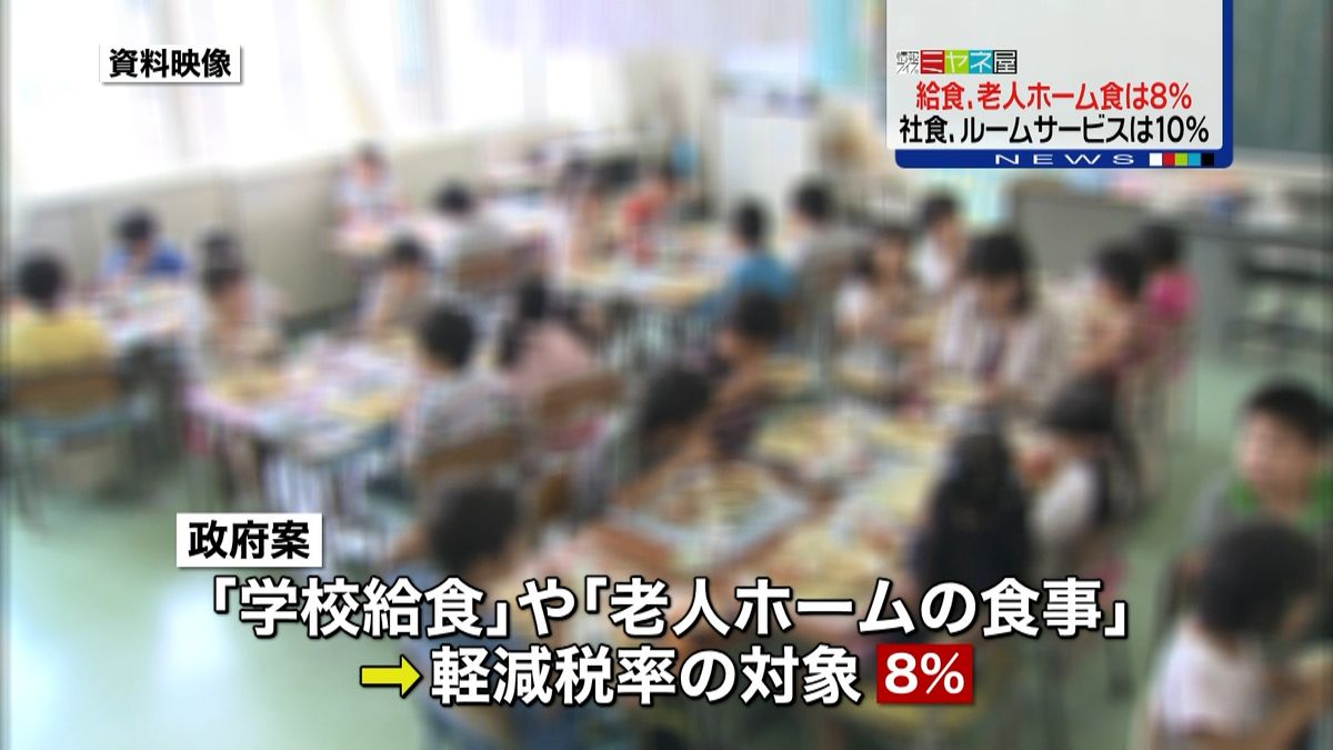 学校給食・老人ホームの食事は８％の方針