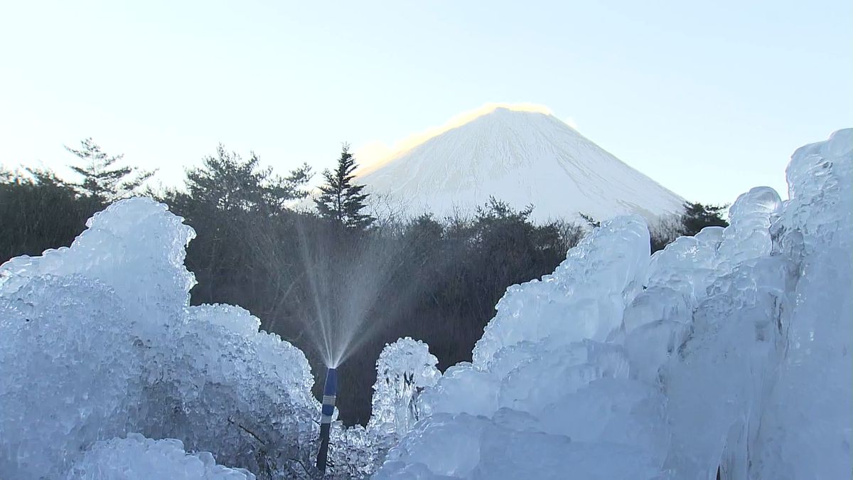 山中湖で－11.8℃ 今季一番の冷え込み 寒さで“氷のオブジェ”づくり進む 山梨