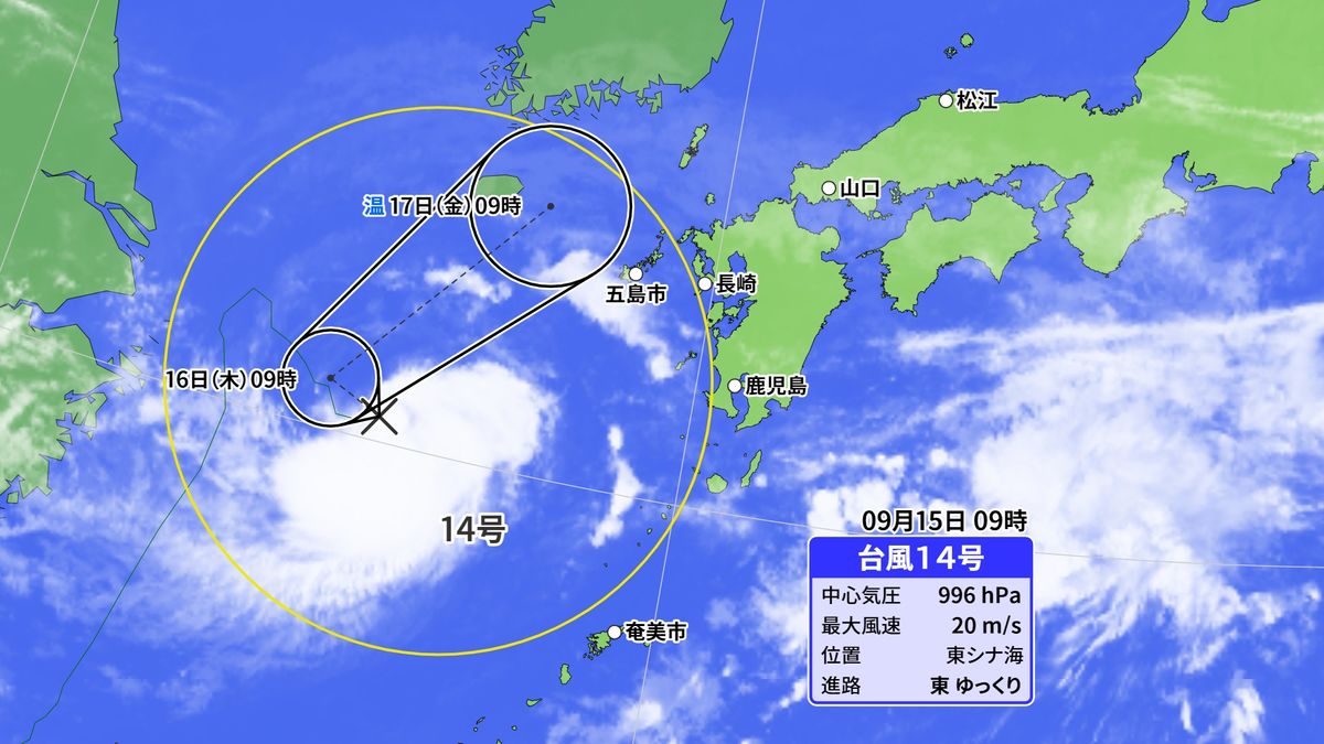 【天気】台風１４号１７日には温帯低気圧へ