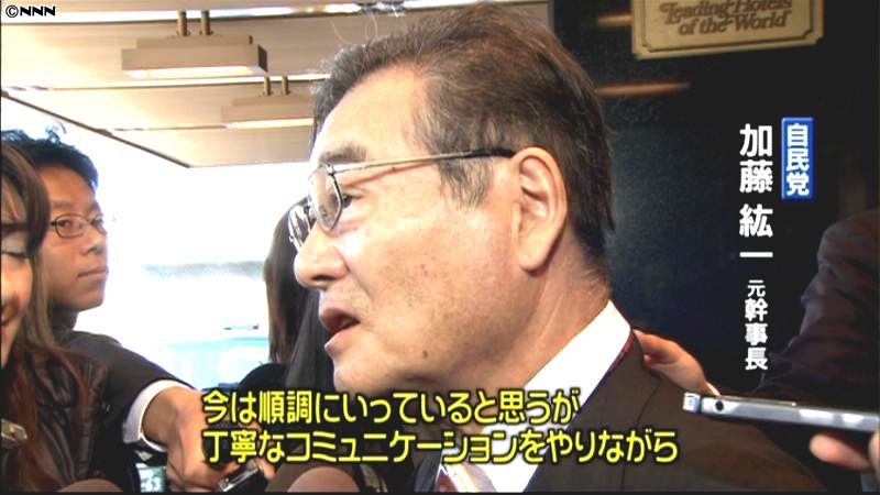 自民党・石原幹事長、歴代の幹事長と会談