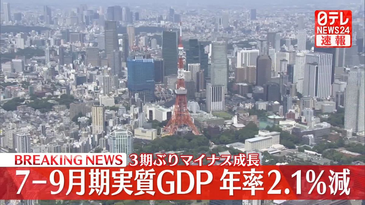 今年7～9月期の実質GDP　年率2.1％減