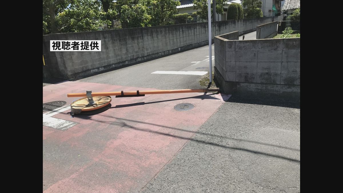 西条市で通学路に設置のカーブミラー倒れる 支柱折れた原因は強風と根元の腐食