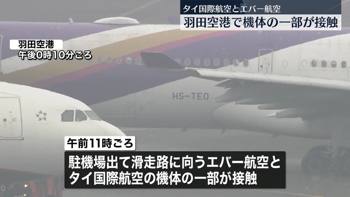 羽田空港で機体同士が一部接触、翼が破損か　エバー航空とタイ国際航空