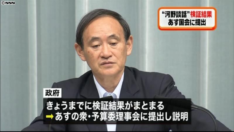 “河野談話”検証結果、あす国会で説明へ