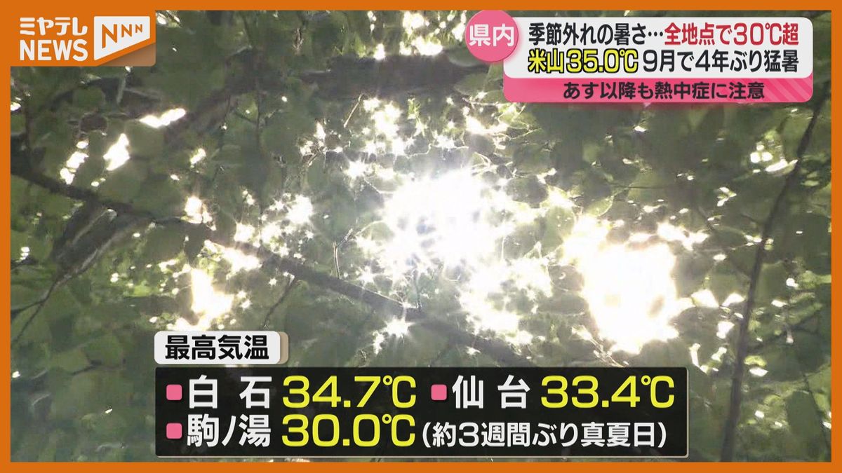 ＜9月として4年ぶりの『猛暑日』＞宮城の『米山』　宮城県内全地点で最高気温30℃↑（11日）