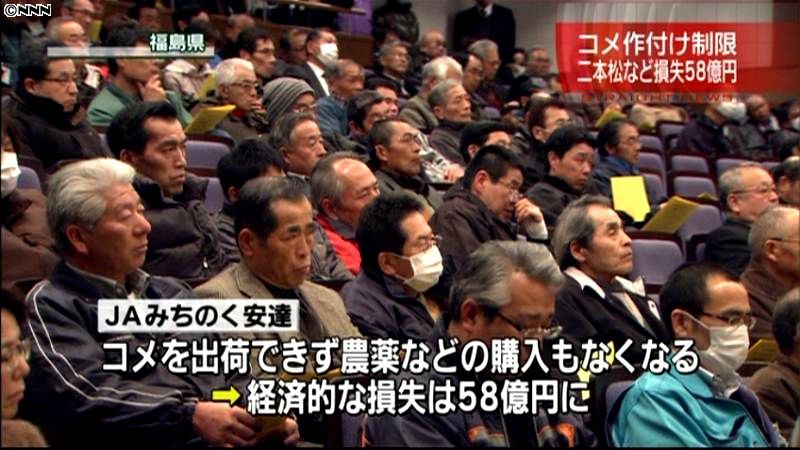 福島３市村、コメ作付け制限で損失５８億円