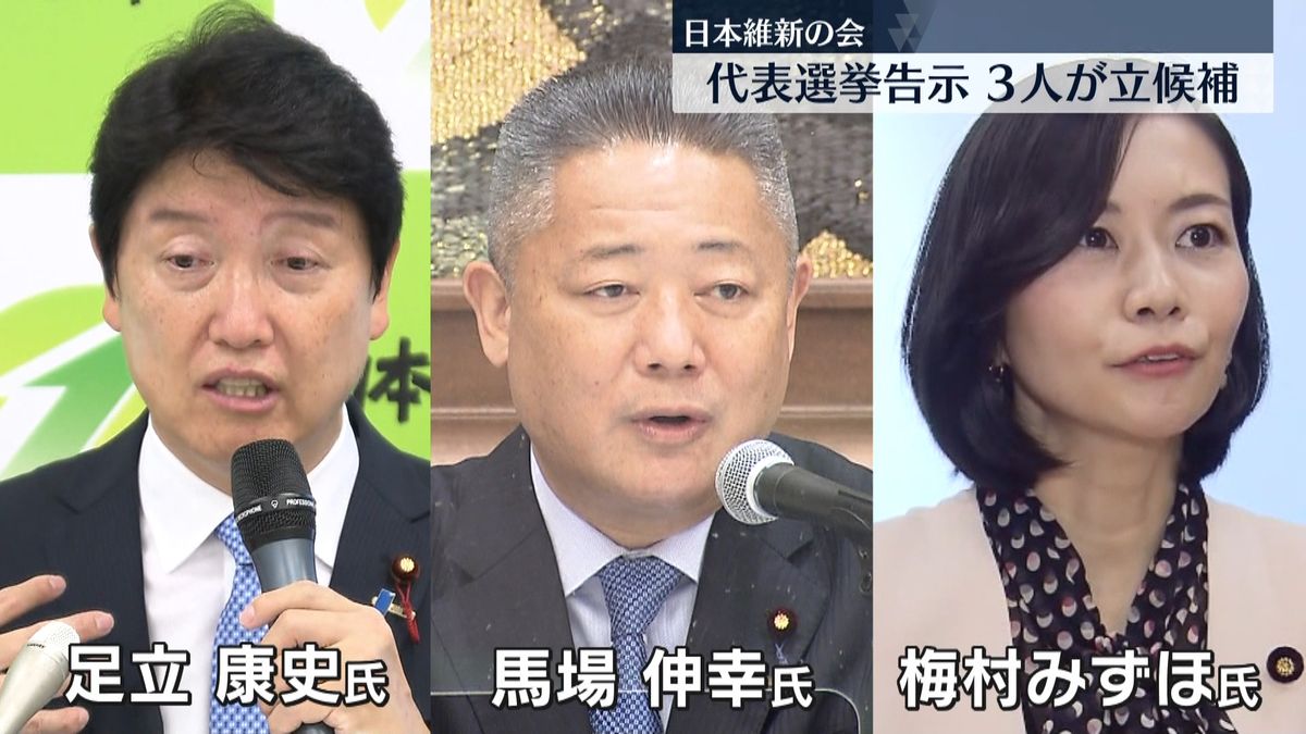 日本維新の会　代表選挙告示　3人が立候補